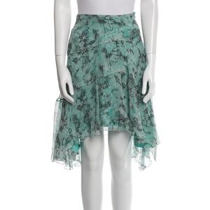 Vintage Max Mara Silk Waterfall Watercolor Teal Skirt